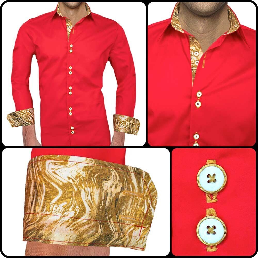 red and gold dress shirt Red with Gold Mens Shirts