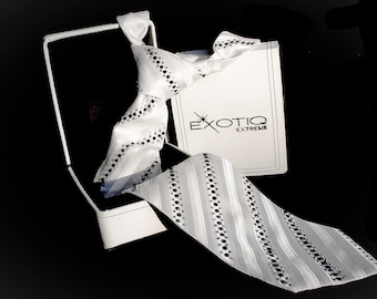 Cravatta in seta italiana con strass bianchi in scatola in similpelle