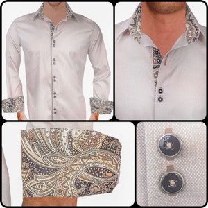 Tan and Brown Men&#39;s Designer Dress Shirt - Made To Order in USA