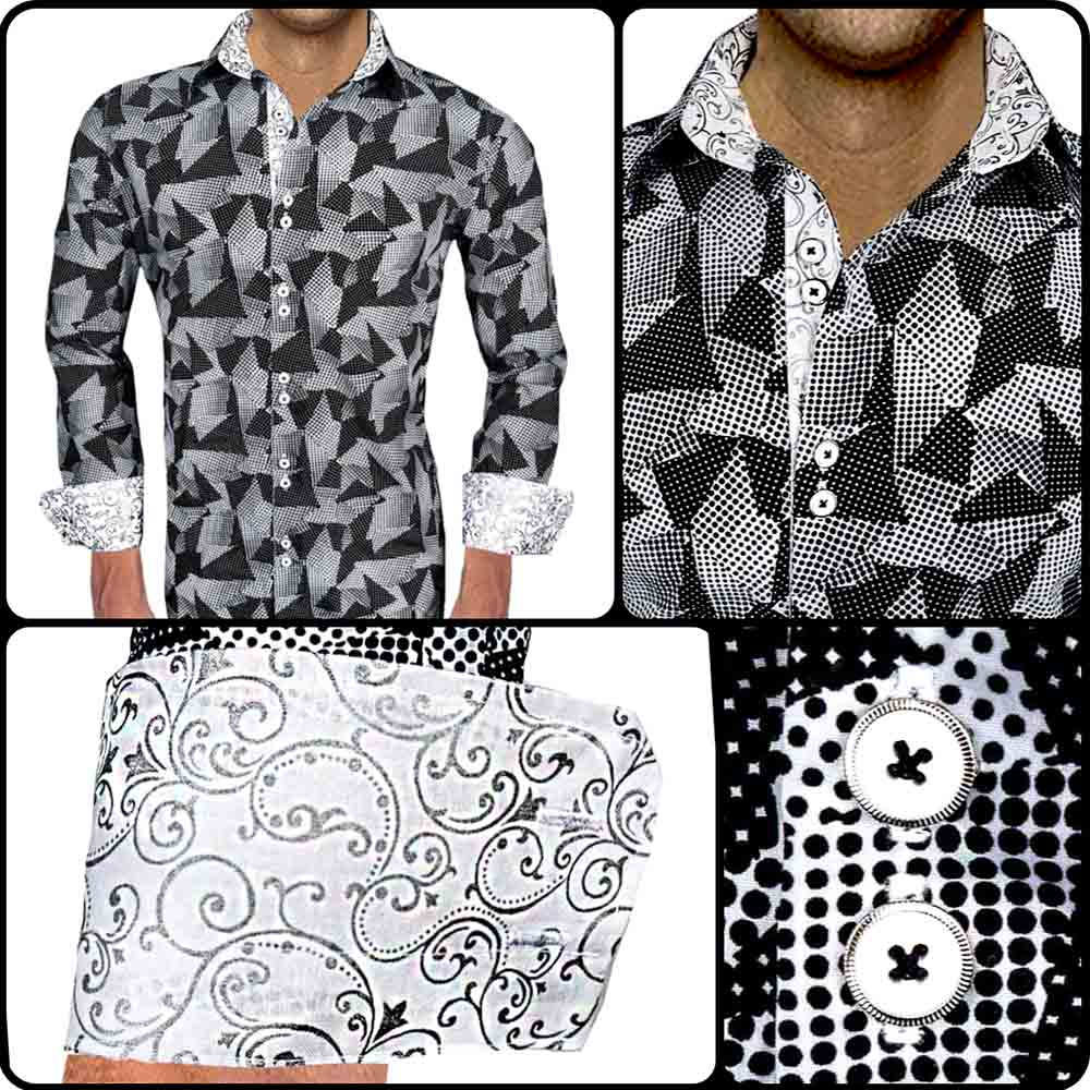 Black with White Metallic Men's Designer Dress Shirt - Made to Order in USA