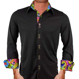 Black with Multi-Color Moisture Wicking Dress Shirt - Made in USA