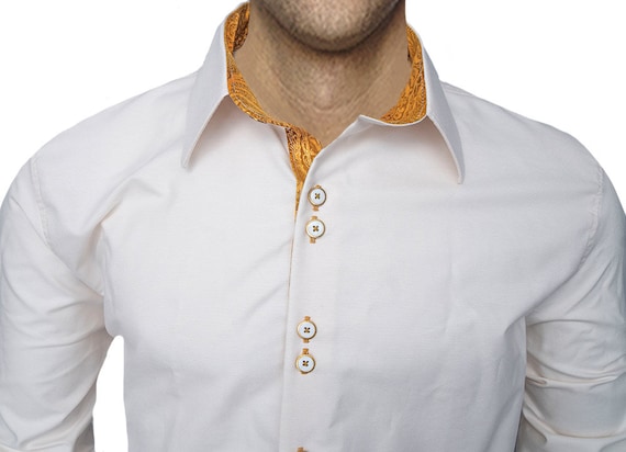White dress shirt hot sale with gold buttons