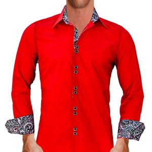 Bright Red W/ Black Paisley Men's Designer Dress Shirt - Etsy