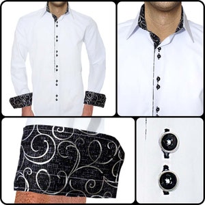 White with Black Paisley Men's Designer Dress Shirt - Made To Order in USA