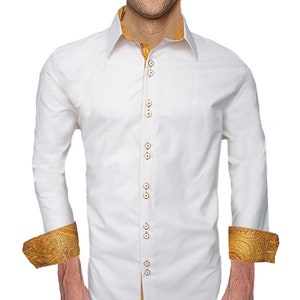 Crème met goudkleurig designer overhemd voor heren - Made To Order in USA