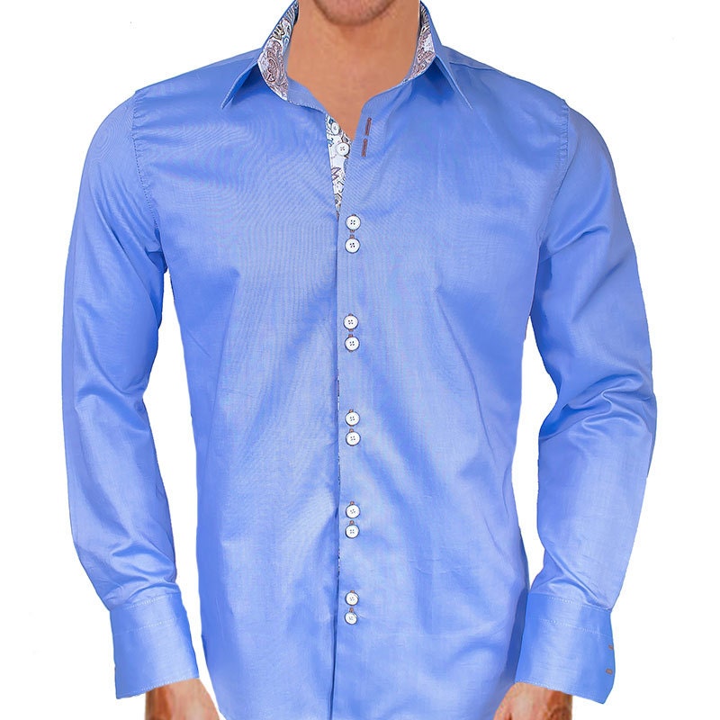 blue and brown dress shirt Non-Iron Cotton Gingham Dress Shirt With Contrast Trim