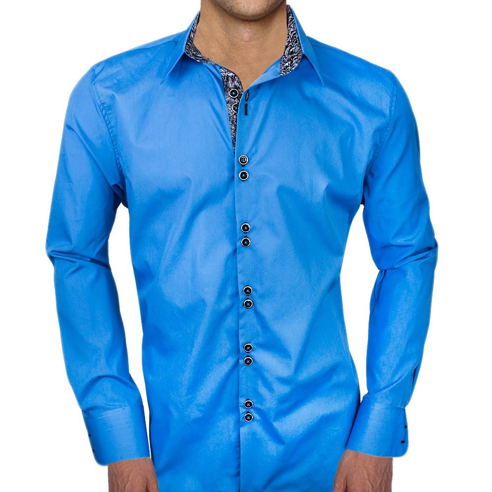 Azul brillante con camisa de vestir de diseñador de hombre metalizado negro  - Hecho a pedido en EE. UU. - Etsy México, image size:1000x1000