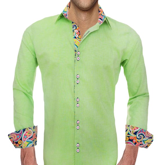 Lime Green Designer Dress Shirts Made To Order in USA