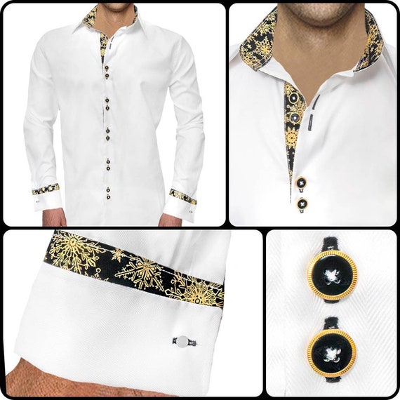 mens christmas dress shirts Men's Print Holiday Regular Fit Red Button Long Sleeve  Atlanl its a vivid choice for some head White French Cuff Christmas Dress