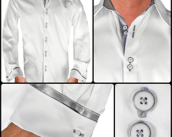 Men's White Designer Dress Shirt - Made To Order in USA