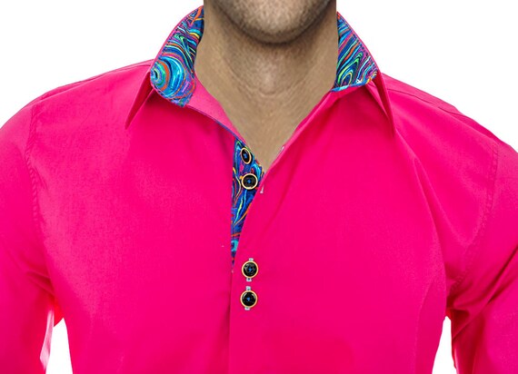 bright colored dress shirts Uikmnh Mens Dress Shirts Mens Casual Bright Face Solid Color Lapel Long Sleeve Shirt-Blue-S, Men's, Size: Small