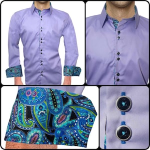Light Purple with Paisley Designer Dress Shirts - Made To Order in USA