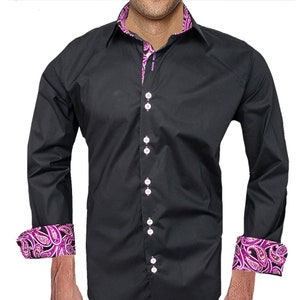 Black with Purple Paisley Men&#39;s Designer Dress Shirt - Made To Order in USA