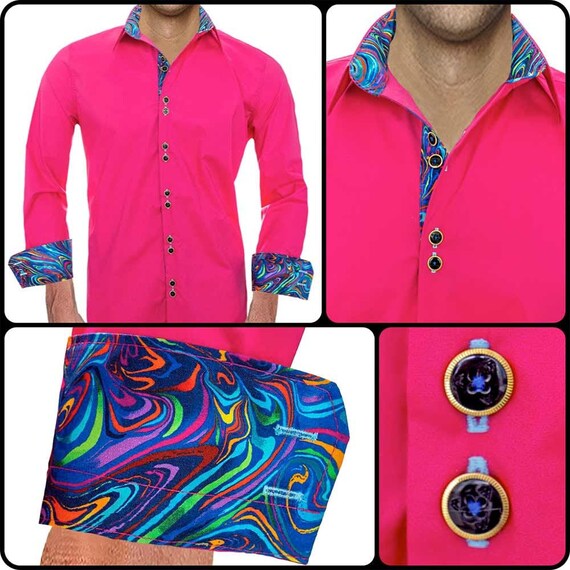bright colored dress shirts mens OppoSuits Men's Zig Zag Rainbow Long Sleeve Shirt, Medium, Cotton
