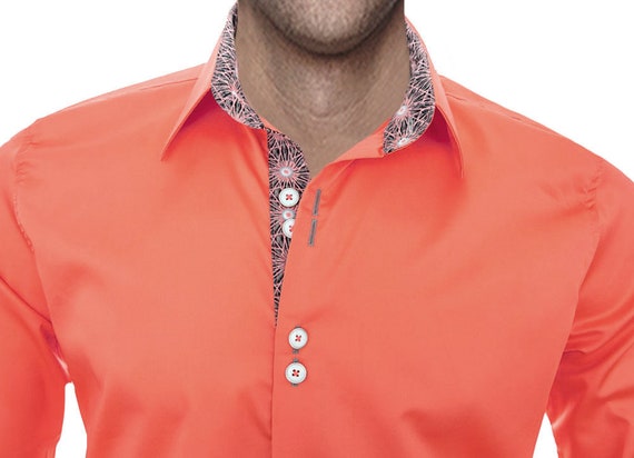 Coral with Grey Designer Dress Shirt - Made in USA