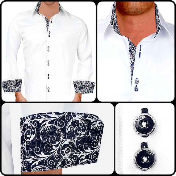 White with Black Paisley Men's Designer Dress Shirt Made | Etsy