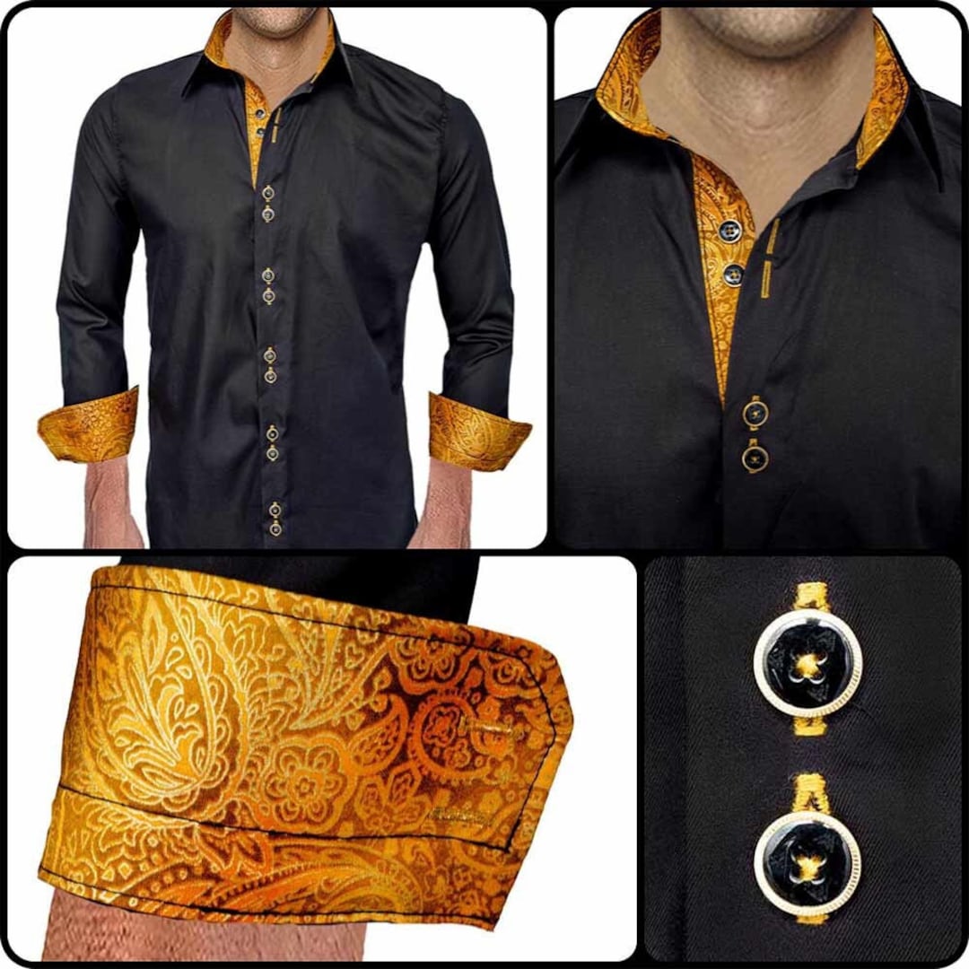 Black With Gold Dress Shirts Made to Order in USA - Etsy