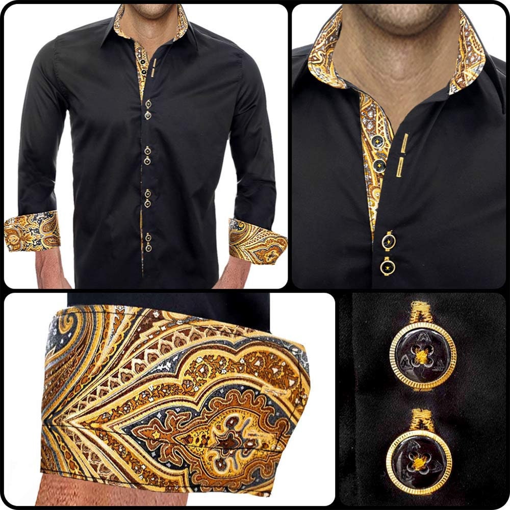 Black With Gold Accent Dress Shirts 