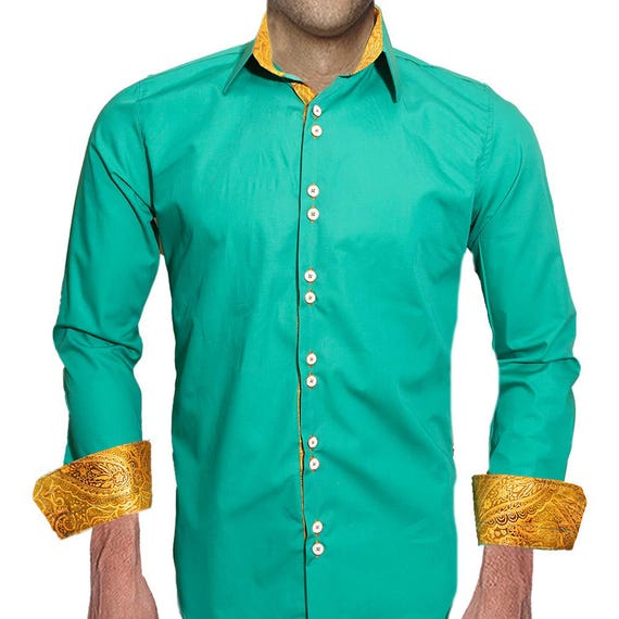 green and gold dress shirt Green Gold Foil Velvet Sheer Shirt