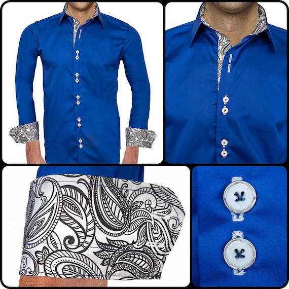 Navy Blue With White Mens Shirts Made in USA Etsy