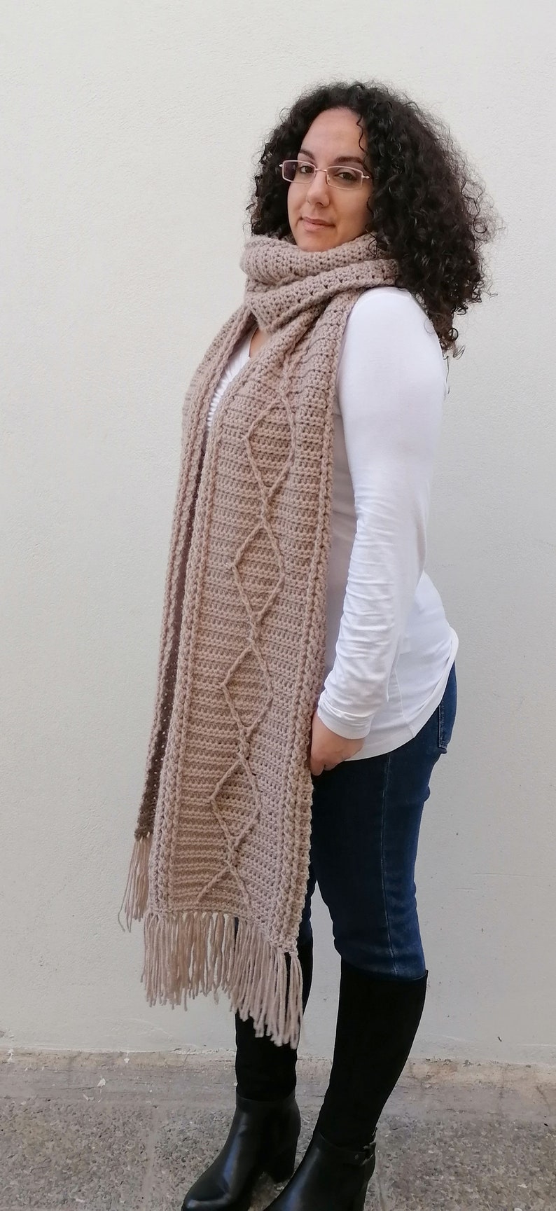 Crochet Pattern Cables Scarf Long Scarf Chunky Scarf Pattern Women/'s Scarf Diamonds and Cables Scarf Bulky Scarf Boho Scarf