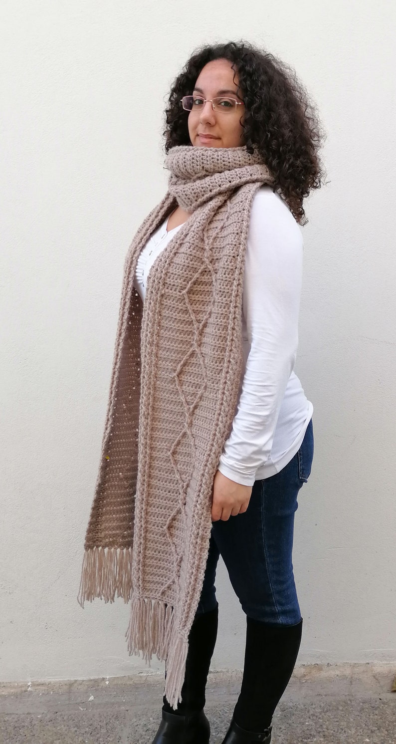Crochet Pattern Cables Scarf Long Scarf Chunky Scarf Pattern Women/'s Scarf Diamonds and Cables Scarf Bulky Scarf Boho Scarf