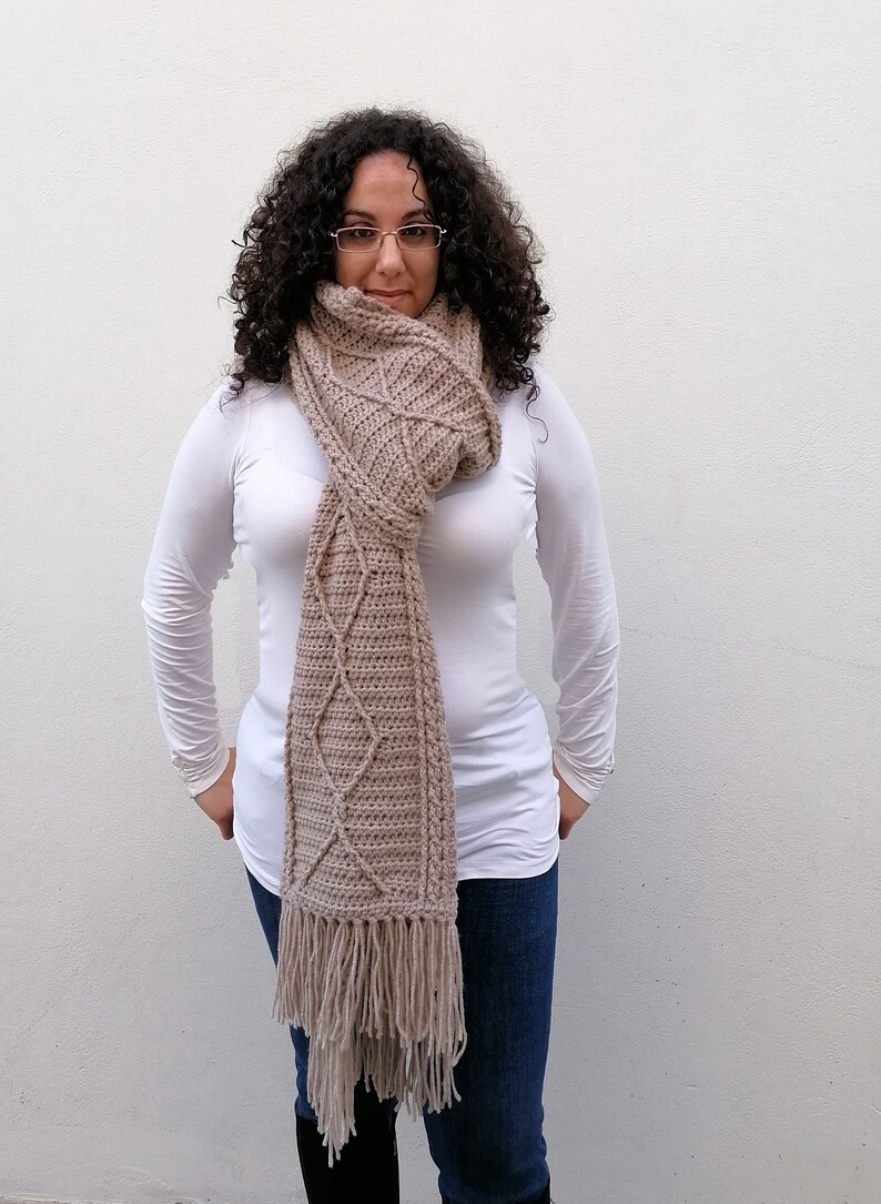 Crochet Pattern Cables Scarf Long Scarf Chunky Scarf Pattern Women/'s Scarf Diamonds and Cables Scarf Bulky Scarf Boho Scarf