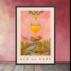 As de Copas - Lámina de Tarot - Decoración de pared mística enmarcada, póster de pintura espiritual, collage surrealista de cartas del Tarot