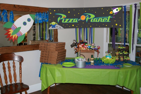 Banner Pizza Planet With Background Party Banner Sizes Etsy