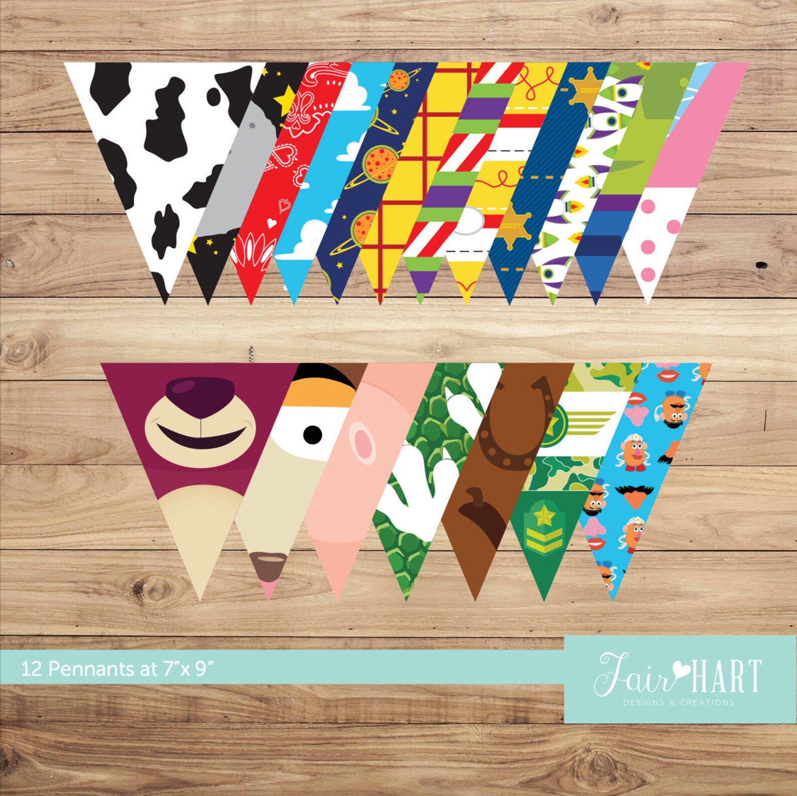 Toy Story Pennant Banner Set of 19 7x9 Flags Etsy