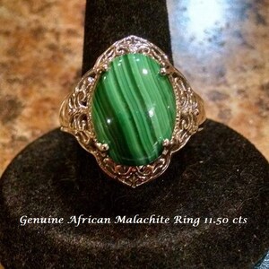 African Malachite Ring With Matching Pendant on 20 Inch Chain Platinum Overlay