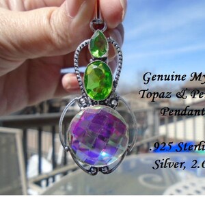 Genuine Mystic Topaz & Peridot Pendant 2.6&quot;