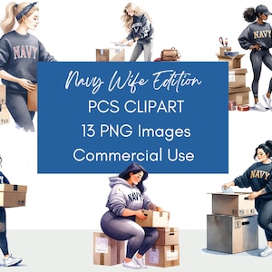 Bundle de cliparts sublimation femme marine - fichiers PNG pour conjoint de militaire pour créations manuelles et agendas numériques
