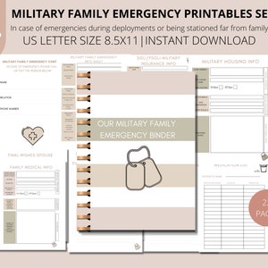 Military Family Emergency Binder Printable Set INSTANT DOWNLOAD,  Army Wife, Navy Wife, Marine Wife, Airforce Wife, Deployment