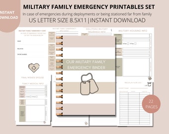 Military Family Emergency Binder Printable Set INSTANT DOWNLOAD,  Army Wife, Navy Wife, Marine Wife, Airforce Wife, Deployment