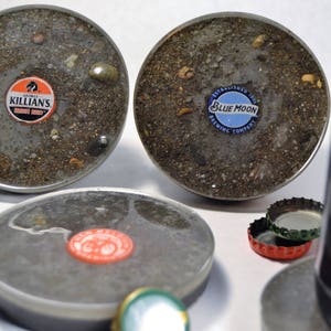 Resin Glazed Beer Cap Concrete Coasters | Beer Coasters | Bar and Patio Coasters | Beer Cement Coasters | Counter Top Decor | Groomsmen Gift