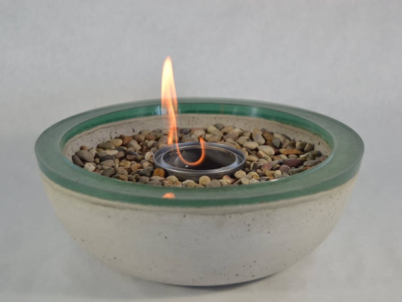 Concrete Fire Bowl Green Rim Fire Pit Outdoor Indoor Etsy