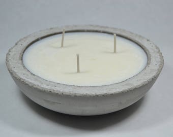 Tazón de vela de cera de soja de hormigón - 3 mechas / perfumadas o sin aroma / vela multi-wick / vela de hormigón redonda / diseño moderno contemporáneo