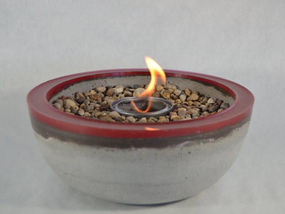 Concrete Fire Bowl Red Rim Fire Pit Outdoor Indoor Etsy