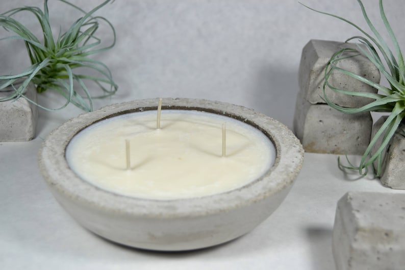Concrete Soy Wax Candle Bowl 3 Wicks Scented or Unscented Etsy
