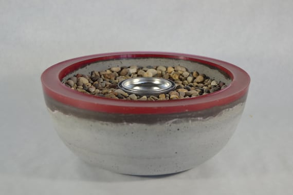 Concrete Fire Bowl Red Rim Fire Pit Outdoor Indoor Etsy