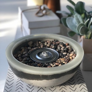 Aqua Glow Concrete Fire Bowl - Milky White Aqua Rim | Glow in the Dark | Resin Glazed | Color Glow Rimmed | Fire Gel | Tabletop Decor