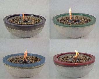 Tazón de fuego de hormigón - Elija color / Pozo de fuego / Pozo de fuego de mesa / Patio al aire libre / Decoración exterior / Tazón de colores / Gel de fuego / Jardín Zen