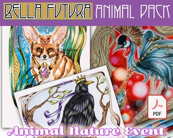 3 pages from Bella Futura, Animal Nature, Set 2 – animal pack, Jennifer Zimmermann, color along, youtube, stamp,digital download, adult, PDF