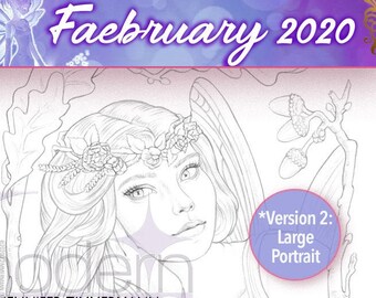 Delphine *V2 Retrato, arte lineal, primer plano, retrato, ensueño, hada, febrero, página para colorear, imprimible, digital,PDF, jennifer zimmermann