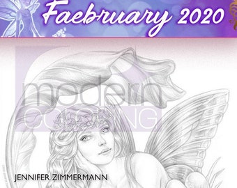Delphine, daydream, fairy, faerie,faebruary, grayscale, greyscale, adult,coloring page, printable, digital download,PDF, jennifer zimmermann
