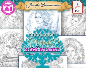 Merfest2023,Mermay,Mermaids2020-23,páginas para colorear en escala de grises,mega paquete,retratos,notai,Thalassa,Calypso,Venus,Shellie,jennifer zimmermann