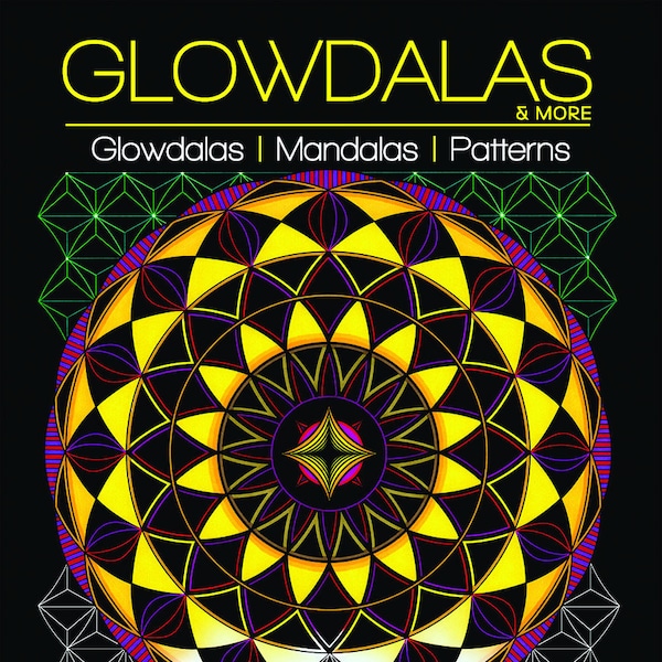 Glowdalas and More – 40 Designs, e-book, digitaler Download, Stempel, Malbuch, Stressabbau, Mandala, Entspannend, Mitternacht, schwarzer Hintergrund