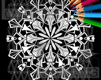 Nouveau Glowdala – Digital Download Coloring Page, Adult Coloring, Mandala, Relaxing, Midnight, Black Background, Instant, Printable, Art