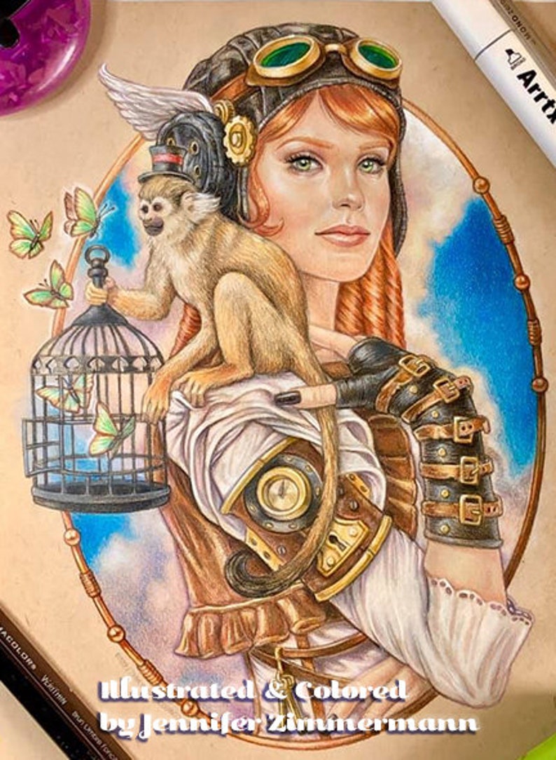 Freedom Fighters steampunk grayscale greyscale coloring Etsy